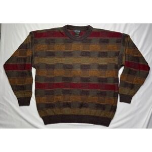 Vintage Tosani Mens Large 3D Knit Sweater Geometric Block Grandpa Canada 90s
